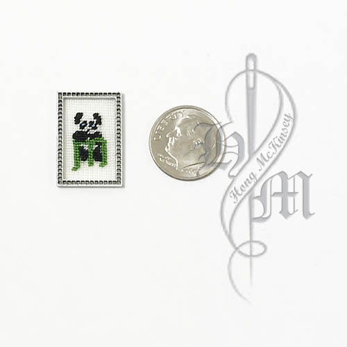 Petit point Panda with Name Initial M w/ Silver wooden frame